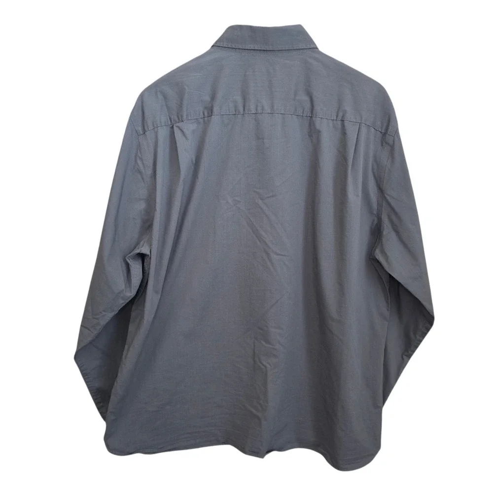 Van Heusen Dress Shirt Mens XL 17-17.5 Gray Button Never Tuck Regular Fit Career